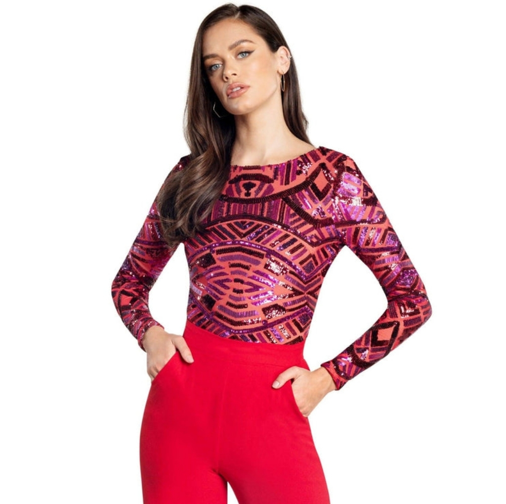 Dress The Population Leia Sequin Bodysuit Size Small
